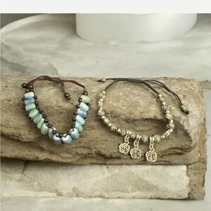 D’Bello Artisan Silver and Blue Beaded Bracelet Set of 2